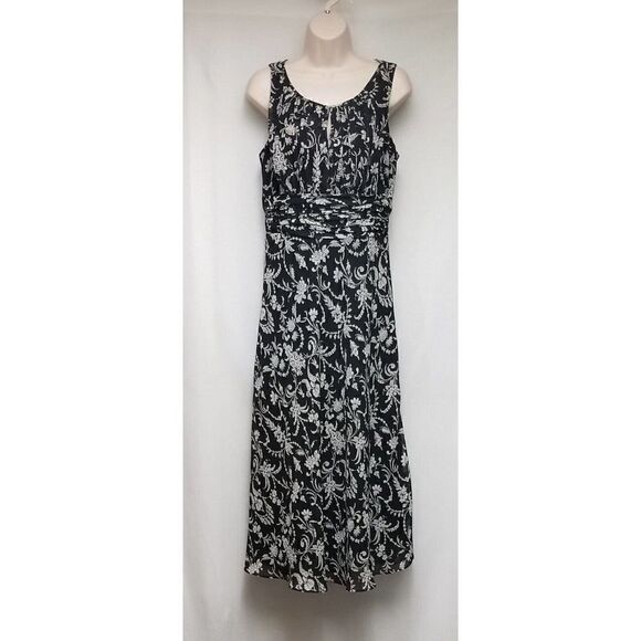 Studio 1940 Black & White Floral Chiffon Maxi/Long Dress 8 - Picture 5 of 9